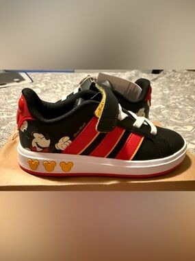 adidas Kids Black and Red Mickey Accent Sneakers